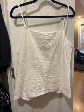 LOFT White Sequin Spaghetti Strap Cami